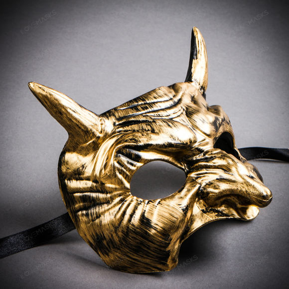 Goblin Devil Short Horn Eyes Mask - Black Gold - Picture 4 of 4